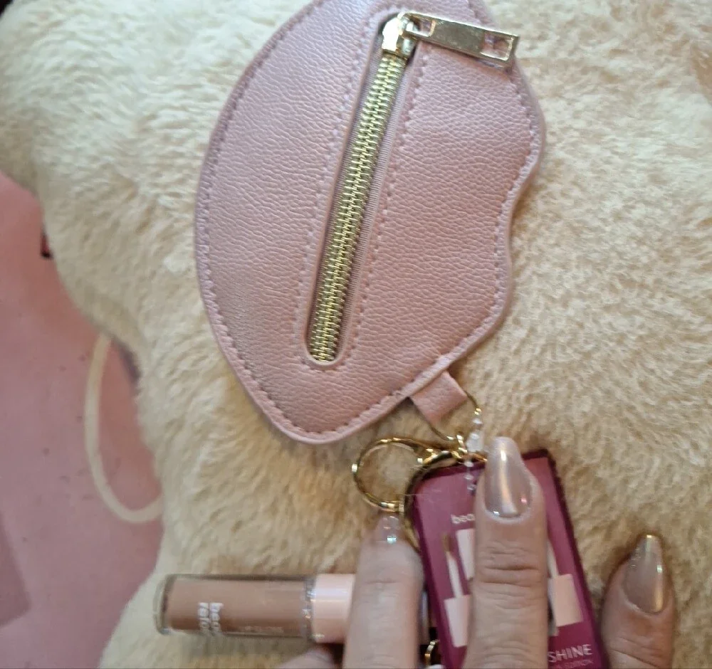 Pink Lip Gloss Set with  Lips Keychain Pouch..3 Lippies N Pouch